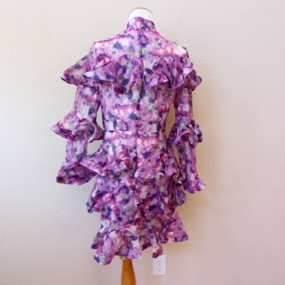 Beulah Lavender Floral Ruffled Long Sleeve Mini Dress - Picture 8 of 10